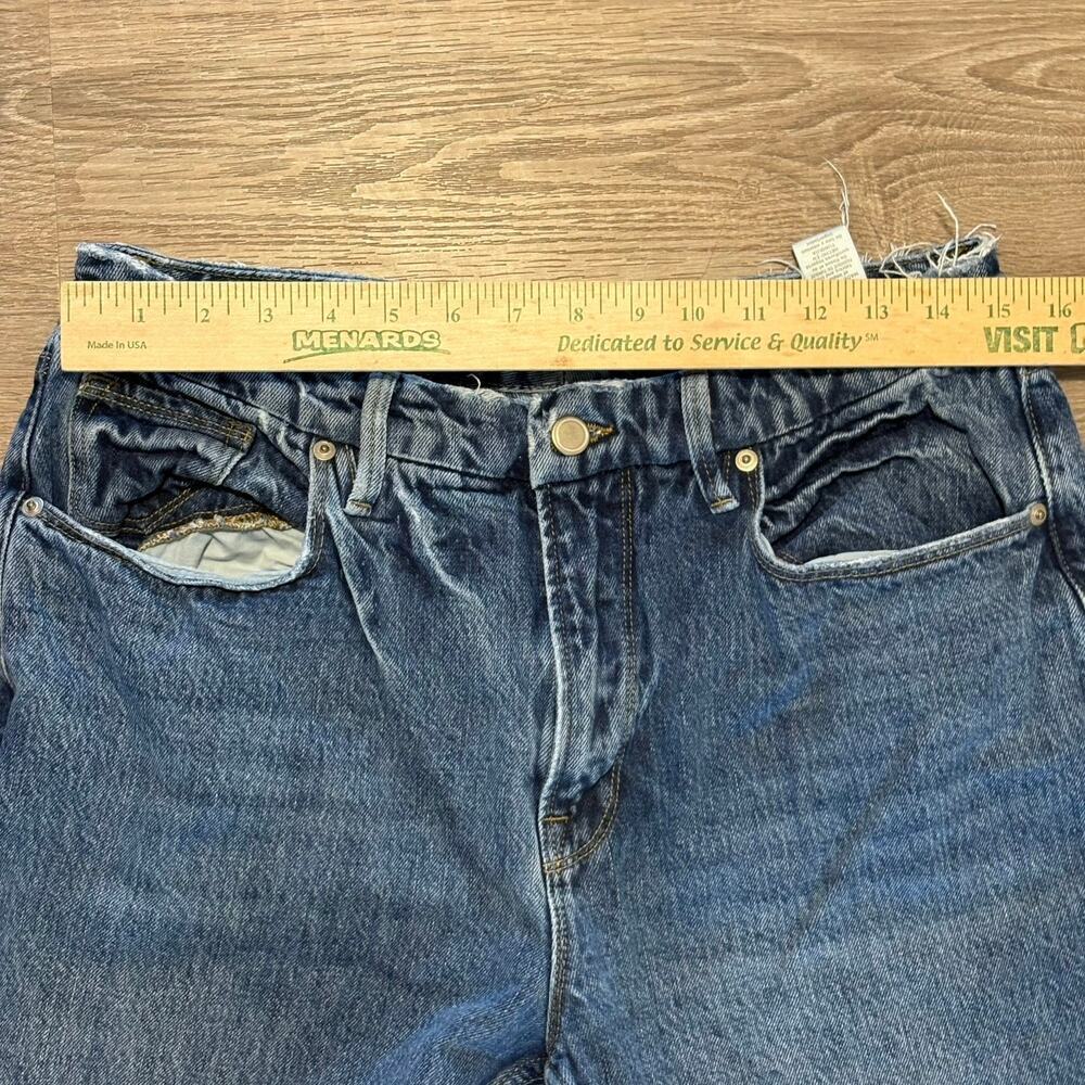 Good American Distressed Straight Leg Jeans Size 14 Frayed Waist Medium Wash​ - Picture 3 of 9